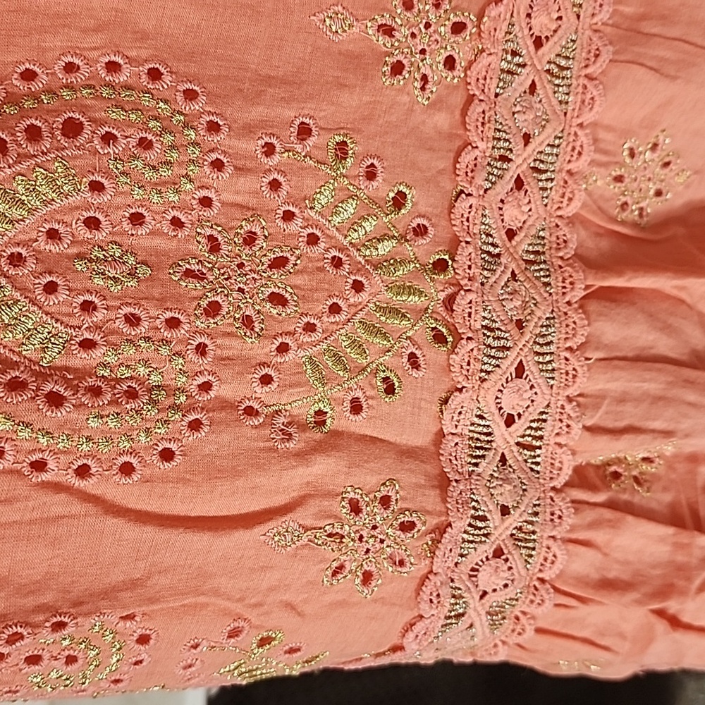 🧡 BOSTON PROPER Coral METALLIC EMBROIDERED EYELET MAXI SKIRT 🧡 - Picture 9 of 17